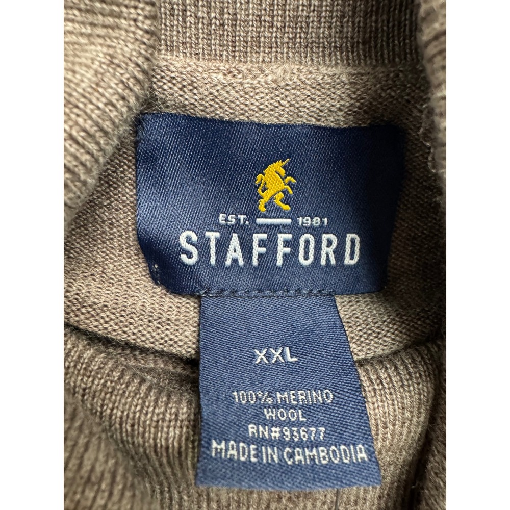Stafford Mens Taupe 100% Merino Wool Mock Neck Sweater XXL 2XL Outdoor - Picture 4 of 11